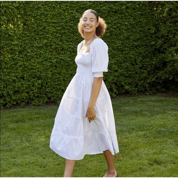 Hill House Home Nesli Nap Dress White Smocked Puff Sleeve Midi Cottagecore XS - Picture 6 of 12